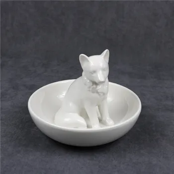 

Porcelain Fox Figurine Organizer Tray Ornamental Ceramics Animal Miniature Serving Bowl Tableware Decoration Craftworks Present