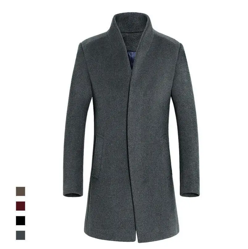Модное мужское длинное шерстяное пальто, однобортное приталенное пальто, Мужская одежда, куртка с воротником-стойкой, парка