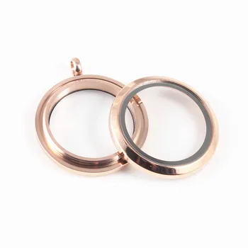 

550Pcs 20mm 25mm 30mm Round Rose Gold Plain Screw Floating Locket Stainless Steel Floating Charms Memory Glass Locket Pendant