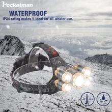 Мощный светодиодный налобный фонарь T6 с возможностью масштабирования, водонепроницаемый Головной фонарь, регулируемый с 4 режимами, налобный фонарь с аккумулятором 18650