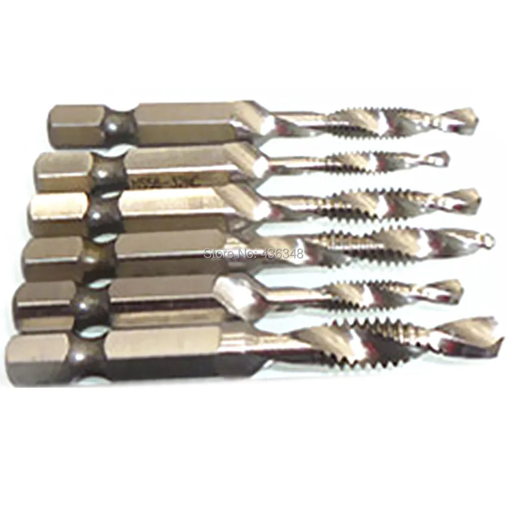 6pcs Combination Drill Tap Bit Sae 6.35mm 1/4 Hex Shank Counter Sink