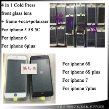 200 шт/партия 4 в 1 холодный пресс передний экран внешнее стекло с рамкой OCA+ поляризатор для iPhone 7 6 6s plus 5 5S замена экрана