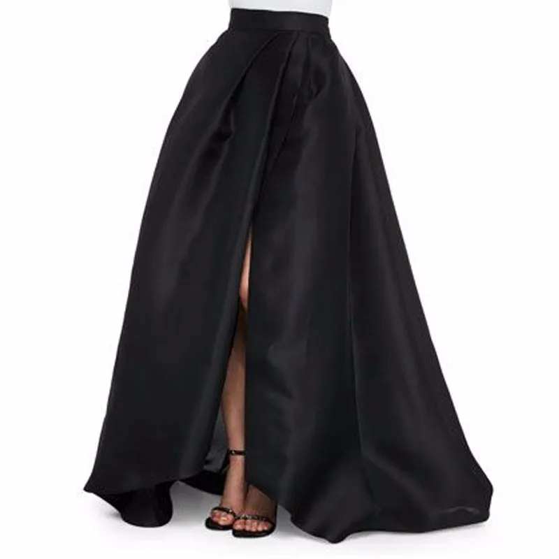 Новое поступление, черные Сатиновые юбки с высоким разрезом для женщин, для формальной вечеринки, модная юбка в пол, на молнии, на заказ