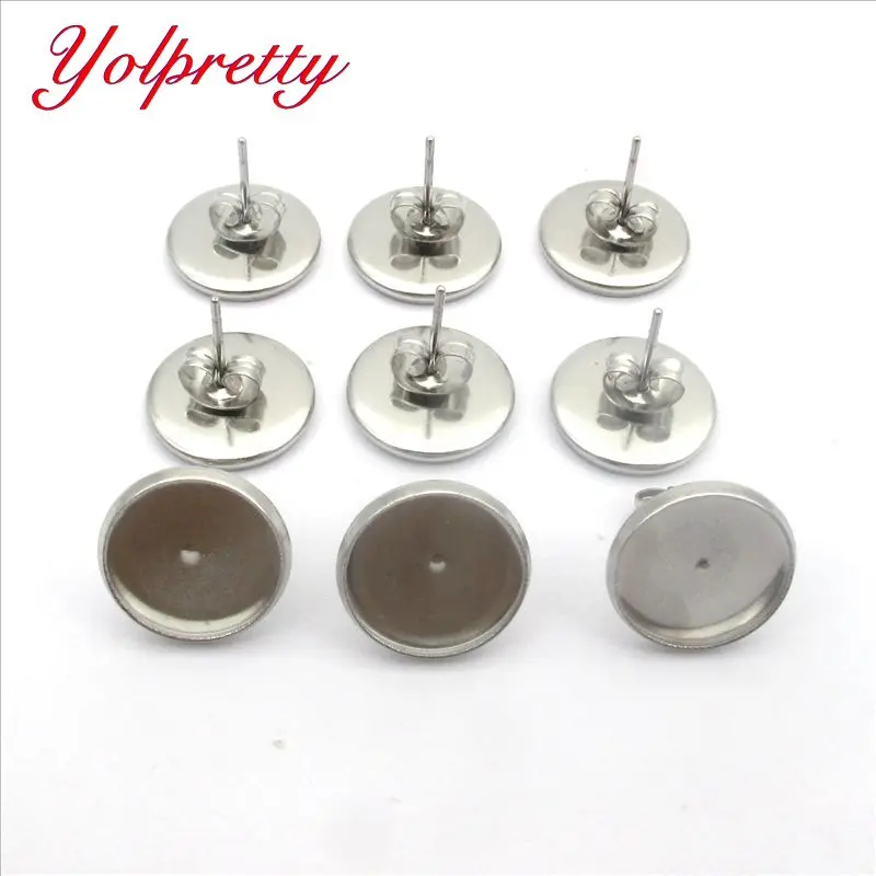 

Yolprtty wholesale12mm20pcs silveryPlated High Quality Stainless Iron Earring Studs(with Ear plug) Base,Fit 12mm Glass Cabochons