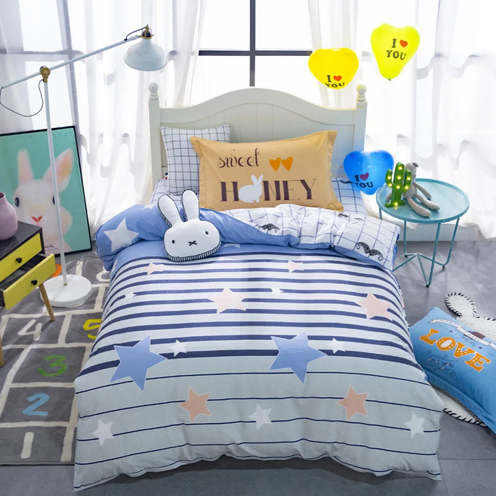 

2018 Cartoon Stripes Stars Bedlinens Children 3pc Duvet Cover Set Twin Size Cotton Bedding Set Bedsheet Pillowcases