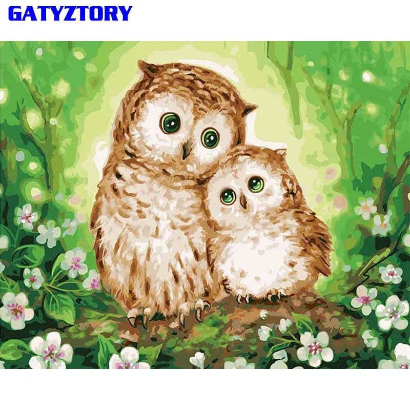 

GATYZTORY Frameless Owl Love DIY Painting By Numbers Acrylic Hand Painted Oil Painting For Home Decor 40x50cm Wall Art Picture