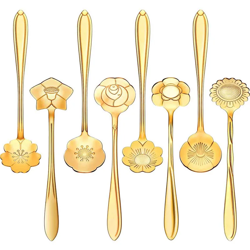 

8 Pieces Stainless Steel Tableware Creative Flower Coffee Spoon Sugar Spoon Tea Spoon Stir Bar Spoon Stirring Spoon 4YANG