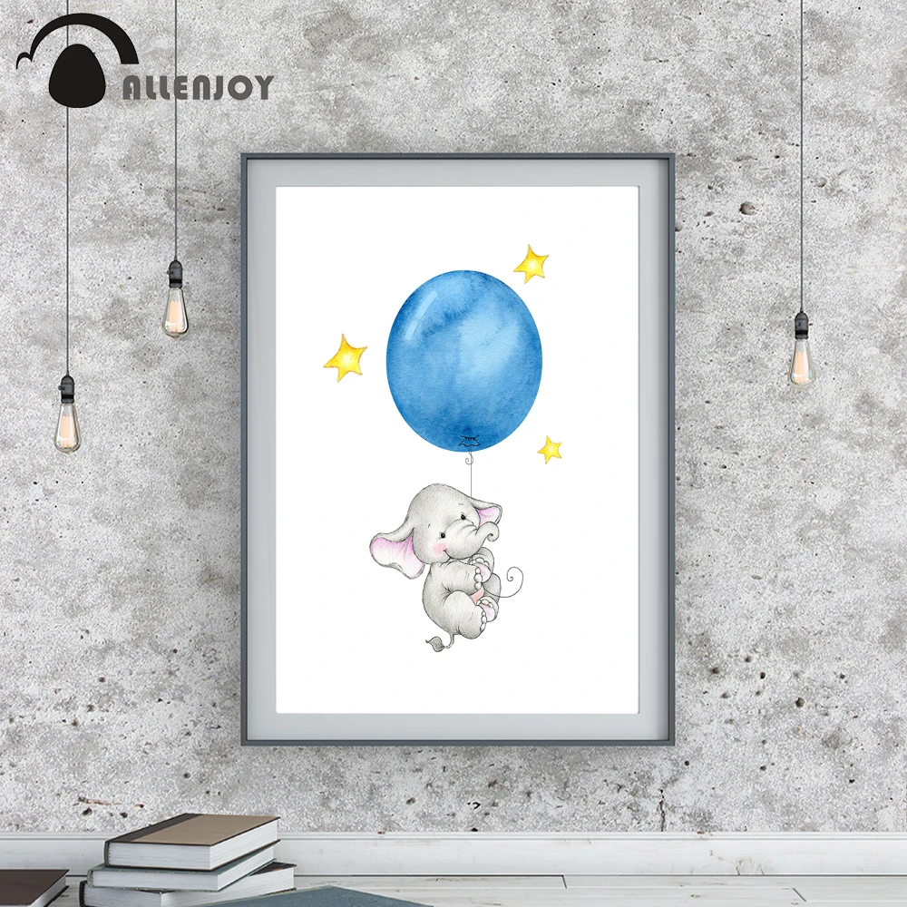 

Allenjoy dumbo posters and prints cartoon animal blue balloons star canvas paintings kid bedroom baby nursery pictures for walls