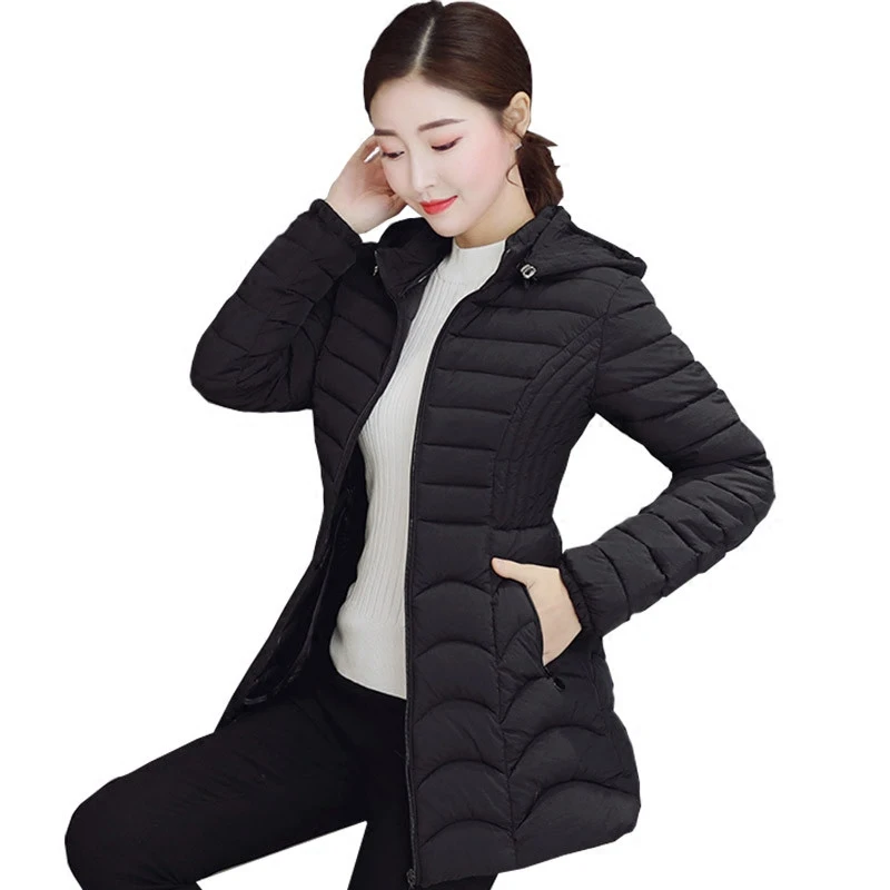 

Women's cotton jacket 2018 new style winter slim temperament fashion solid color light lady's cotton coat