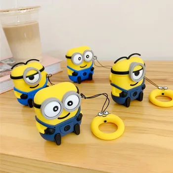 

Hessy Finger Ring Strap Wireless Earphone Protective Cover 3D Minions Silicone Headphone Case for Apple AirPods 1 2 Charging Box