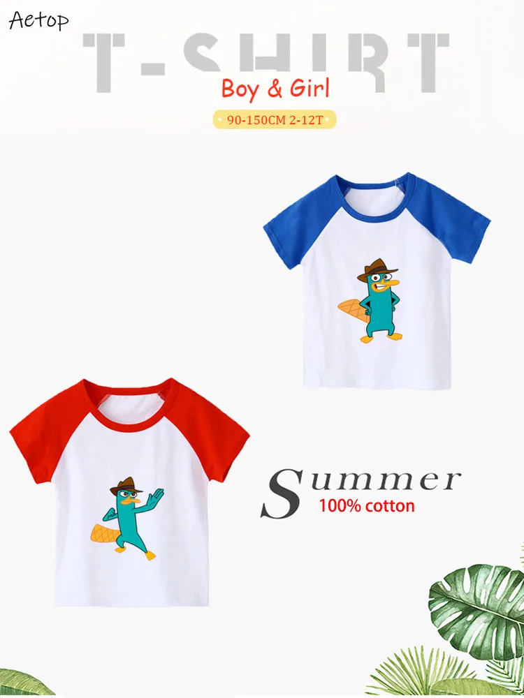 Новинка, Детская футболка для отдыха с героями мультфильмов «Phineas and Ferb Perryb» летняя футболка для мальчиков и девочек возрастом от 2 до 12 лет