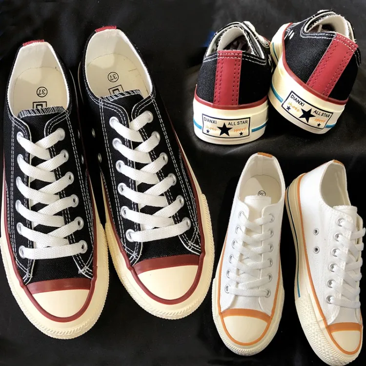 

New Spring 2019 Low-Up Canvas Shoes Women Flat-soled Student White Uzzang Cloth Shoes Tidal Board Shoes Ins Sneakers 35-40