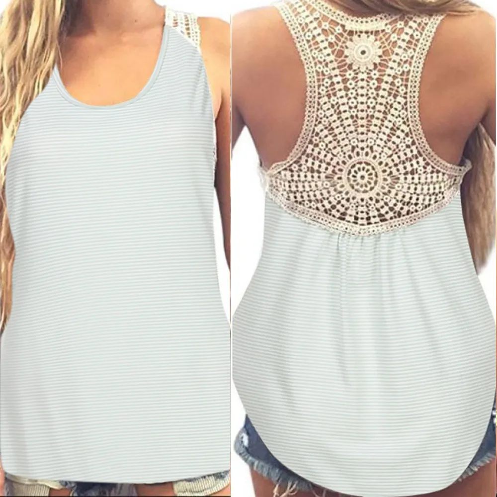 Women Summer Lace Tops Vest Sleeveless Casual Tank Tops in Light Gray