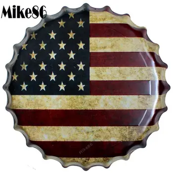 

[ Mike86 ] USA Flag Bottle Cap Metal Painting Vintage Souvenir Home Gift Party Store Wall Decor 40 CM BG-23