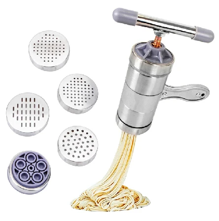 

Manual Kitchen Pasta Noodle Maker Spaghetti Machine Noodle Press with 5 Molds