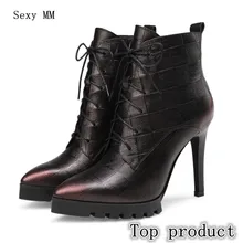 Женские ботильоны из натуральной кожи; женские полусапожки на высоком каблуке; сезон весна-осень; высокое качество; большие размеры 33-40, 41, 42, 43