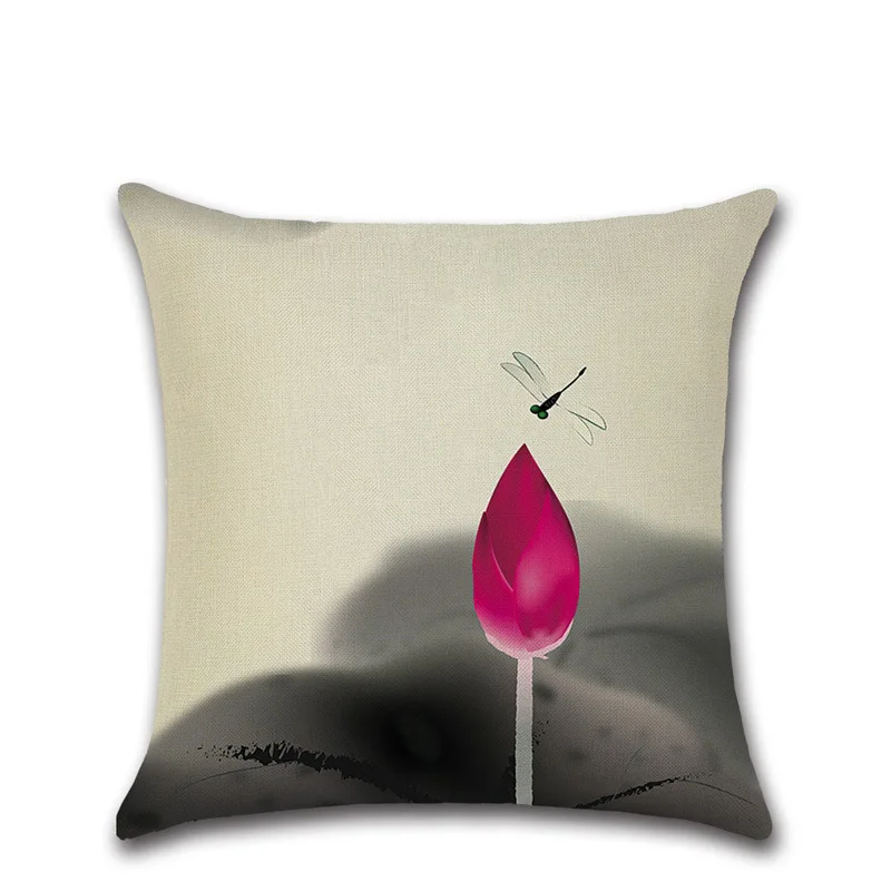 Чехол для подушки с рисунком листьев лотоса и цветов, хлопковый льняной чехол для подушки, наволочка для домашнего дивана, декоративный китайский стиль 45x45 см - Цвет: 16