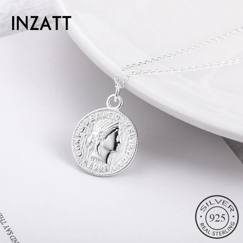 INZATT Real 925 Sterling Silver Vintage New Round Portrait Pendent Necklace For Charm Women 2018 Fashion Jewelry Accessories afbeelding