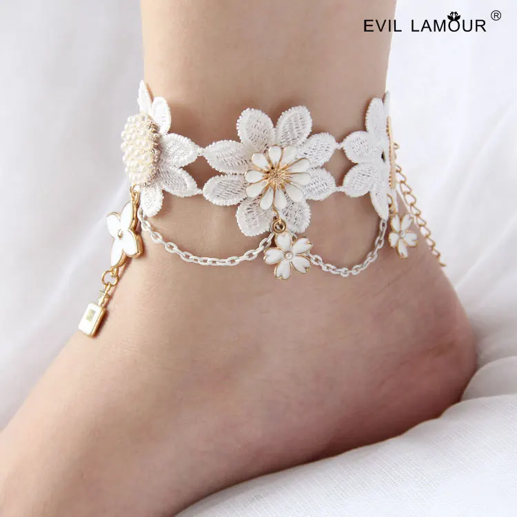 

Princess sweet lolita ankletsRestoring ancient ways, white feet with foot ring foot chain fashion lace flowers FL - 101