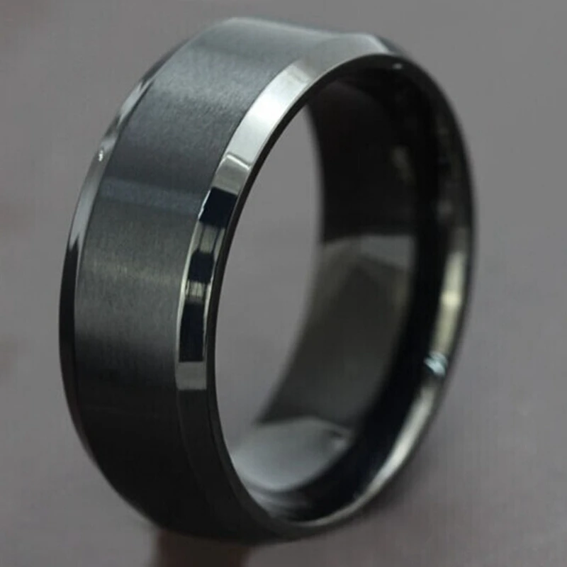 8mm Brushed Matte Black Titanium Stainless Steel Classical Simple Plain Ring Wedding Band