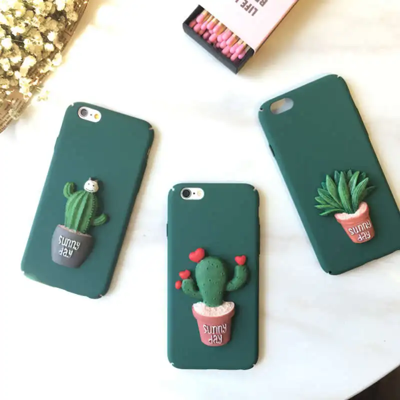 

3D Pattern Phone Case For iPhone 6/6s/7/8 Cute Cactus Design Case For iPhone X Shockproof Cartoon Hard Ultra-Thin Green Cover