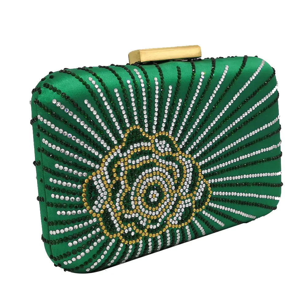 Boutique De FGG клатч с зеленым цветком, женские вечерние сумки, свадебная сумка с кристаллами, вечерние сумочки на цепочке для коктейлей, Сумочка через плечо