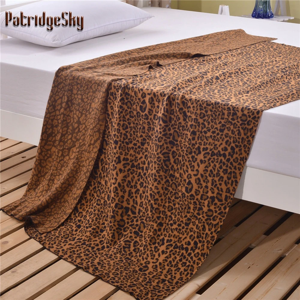 PatridgeSky NEW 1PC Leopard Print Knitted Summer Blanket Cotton