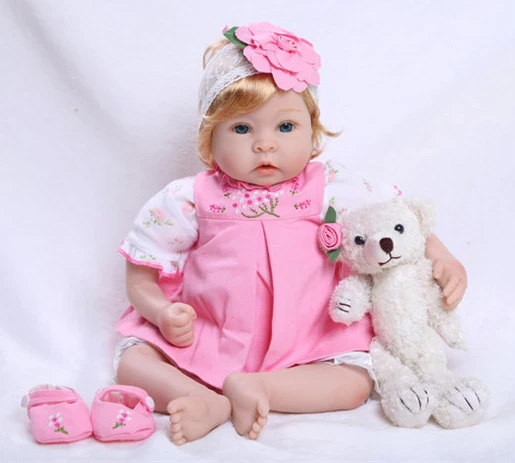 

silicone reborn dolls 22" pink girl doll reborn with blond hair children bebe gift reborn menina realista