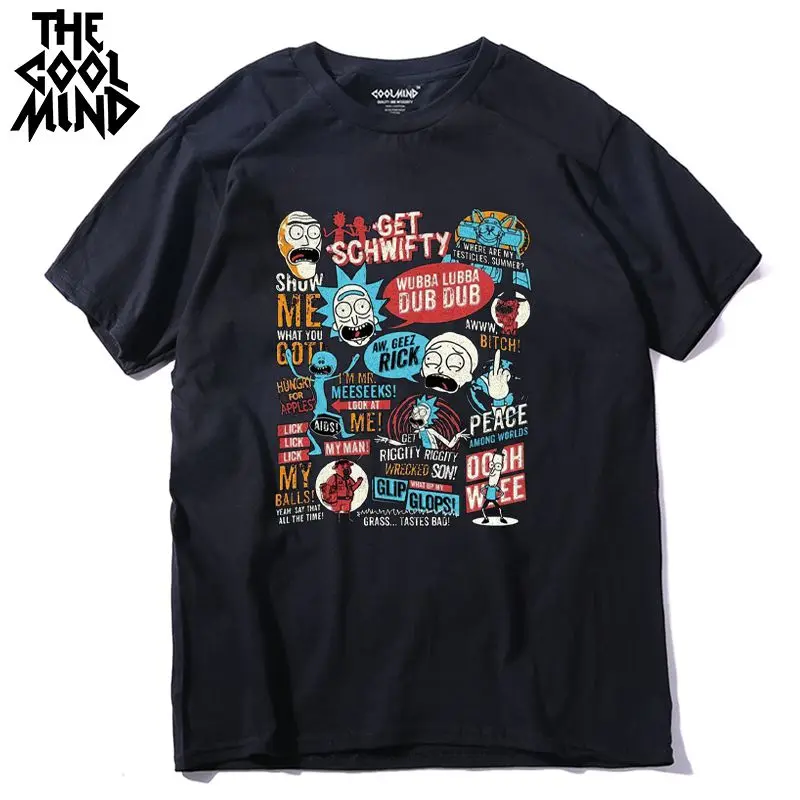 COOLMIND/ футболка с короткими рукавами из хлопка с изображением Рика и Морти; Повседневная модная футболка; летняя футболка с принтом; футболка; RI0129A - Цвет: RI0116A-BLK