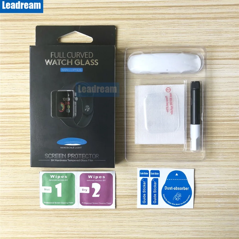 100pcs UV Glass with Glue Screen Protectors For Apple Watch 1 2 3 4 38mm 40mm 42mm 44mm Full Tempered | Мобильные телефоны и