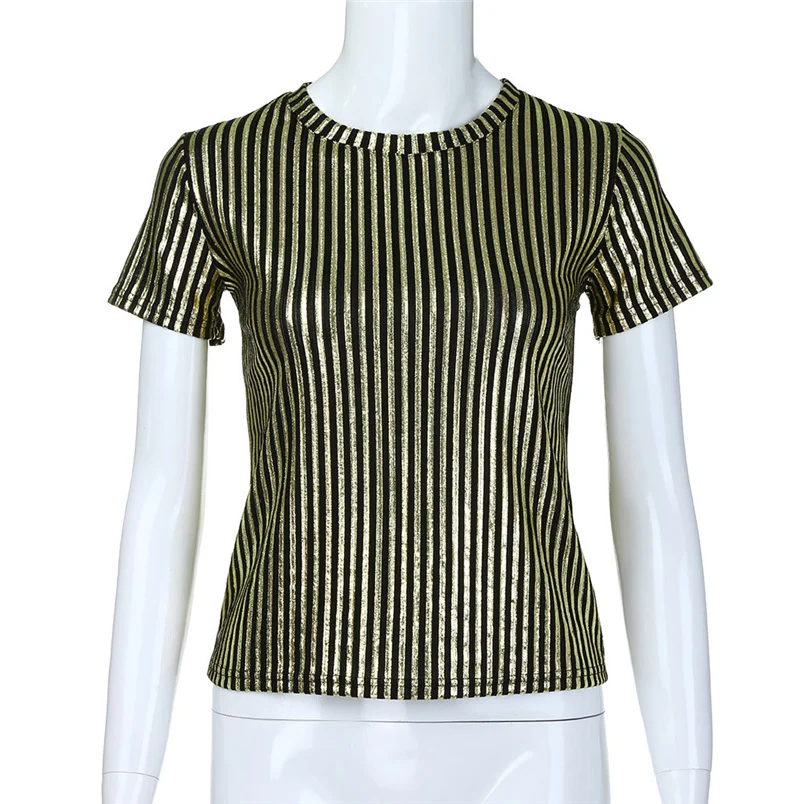 Fashion Womens Summer Short Sleeve O-Neck Sequins Stripe Causal Top Tunic Blouse Shirt Free Shipping And Wholesale F#K01 (1)