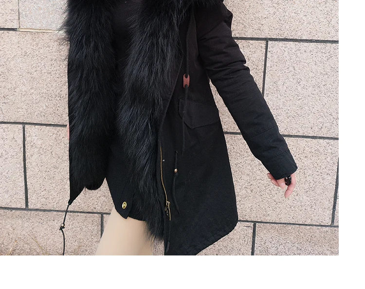 Европейские новые женские парки Mujer пальто зима супер Съемный натуральный мех енота вход защита мех теплое пальто куртки
