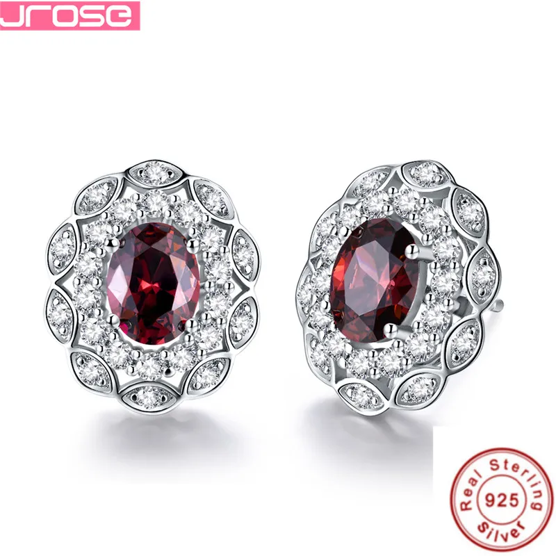

Jrose 100% pomegranate zircon solid 925 standard sterling silver stud earrings, ladies & men's sports travel earrings wholesale