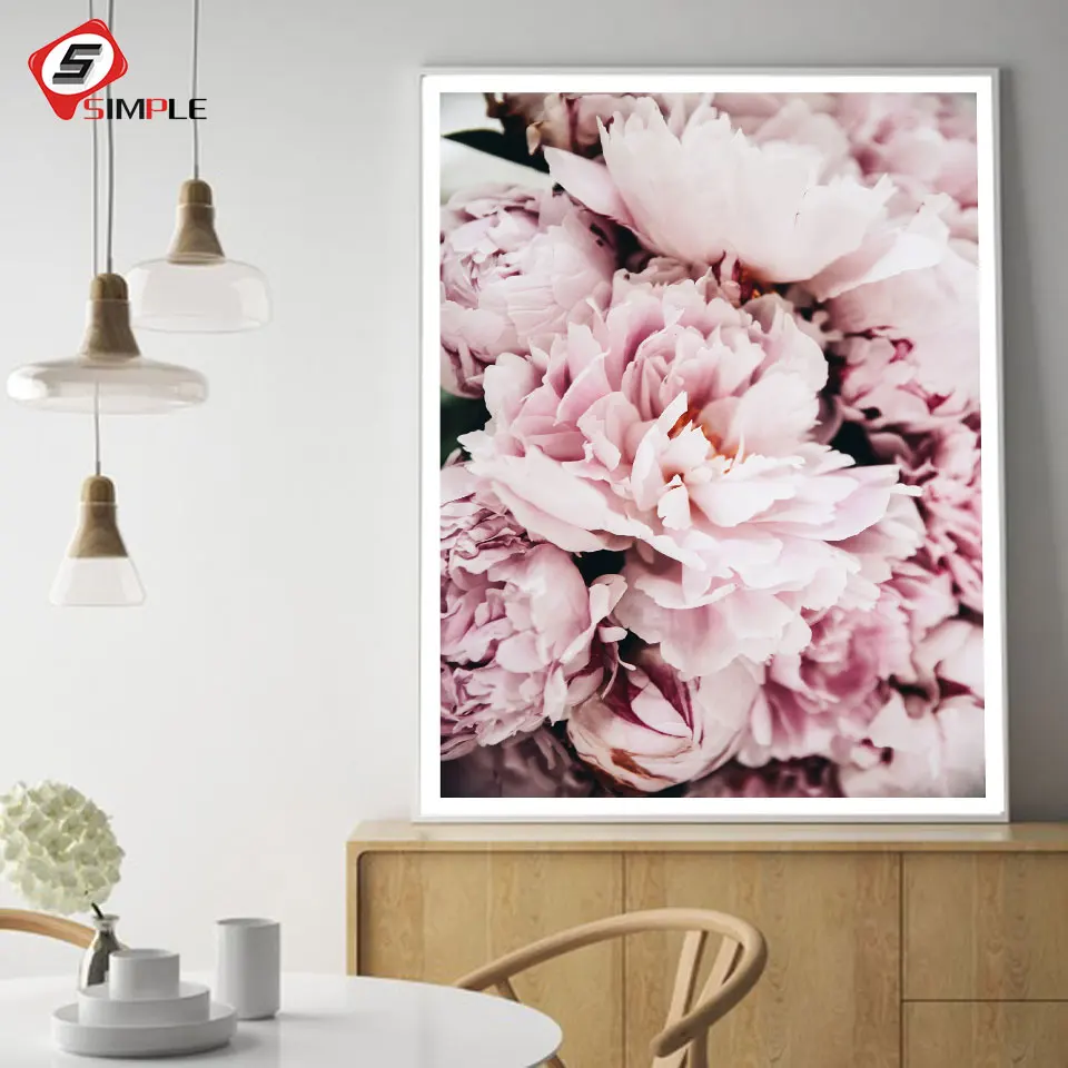 

Peony Portrait Blushing Posters and Prints Tiny Pink Fireworks Canvas Painting Nordic Coral Charm Wall Pictures For Living Room