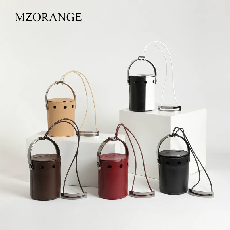 

MZORANGE 2018 New Genuine Leather Women Mini Bucket Bags Vintage Flip Cover Female Simple Shoulder Lady Messenger Crossbody Bags