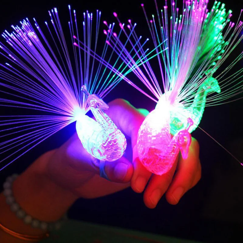 

Colorful Peacock Dazzling Finger Light Ring Laser Party Rave Favors Glow Beams Toys