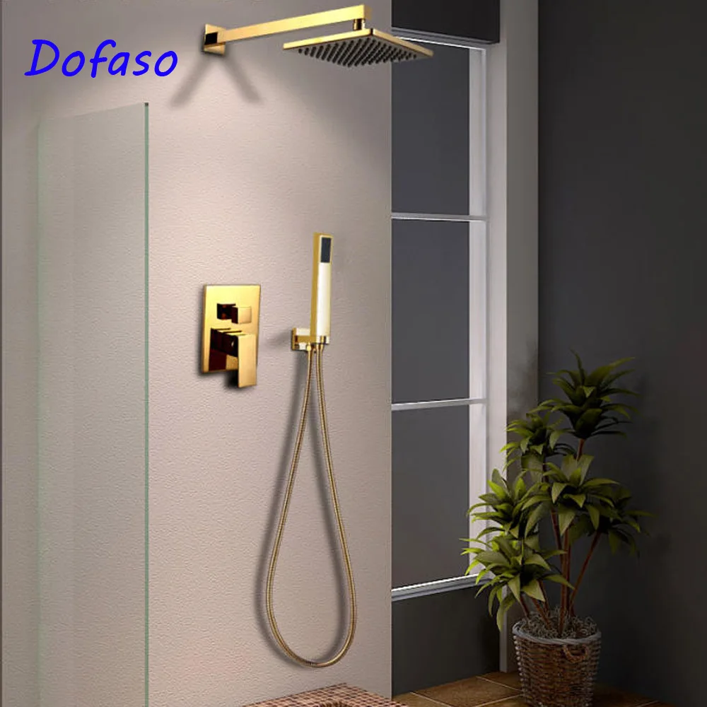 Dofaso Золотой твердый медный душевой набор для ванной комнаты, душевая головка Rianfall, смеситель для душа, настенный смеситель для душа, смеситель для воды