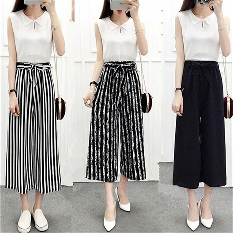 

Womens Wide Leg High Waist Casual Summer Thin Pants Loose Culottes Trousers IK88