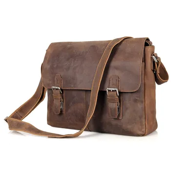 

Nesitu High Quality Best Gift Vintage Crazy Horse Leather Cross Body Men Messenger Bags 14 inch Laptop Bag #M6002LR