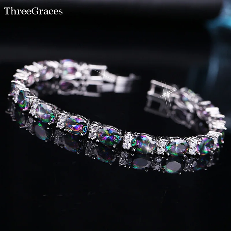 

ThreeGraces Designable Shinning Oval CZ Stone Colorful Mystic Crystal Women Cubic Zirconia Bracelets For Fashion Jewelry BR026