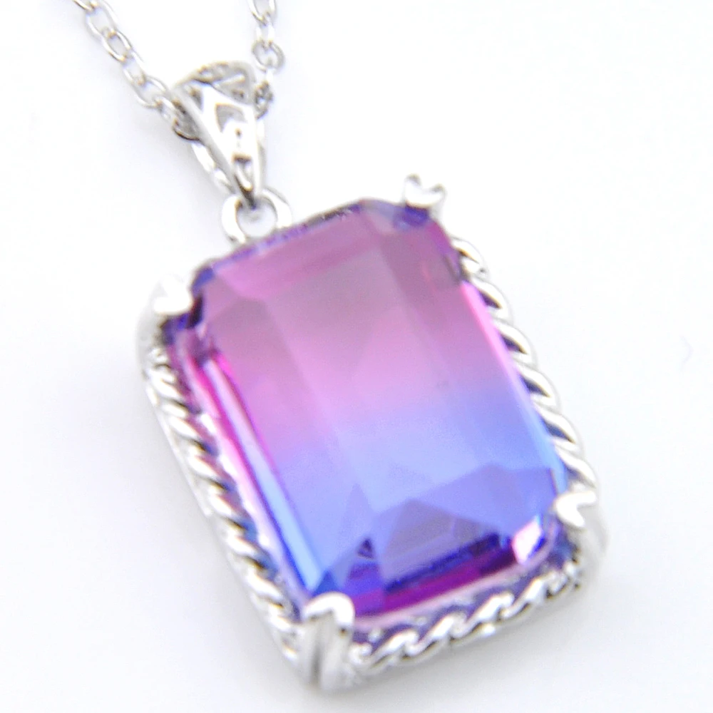 Luckyshine Mix 4Pcs/Lot  Silver Plated Copper Fashion Lady Jewelry Charm Tourmaline Created Purple Crystal Necklace Pendants