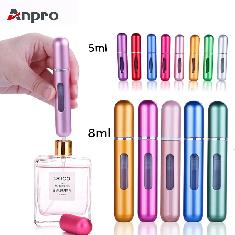 Anpro, 5 мл/8 мл, портативный дорожный мини-контейнер, алюминиевый многоразовый парфюм, пустая бутылочка с распылителем, бутылки для хранения косметики