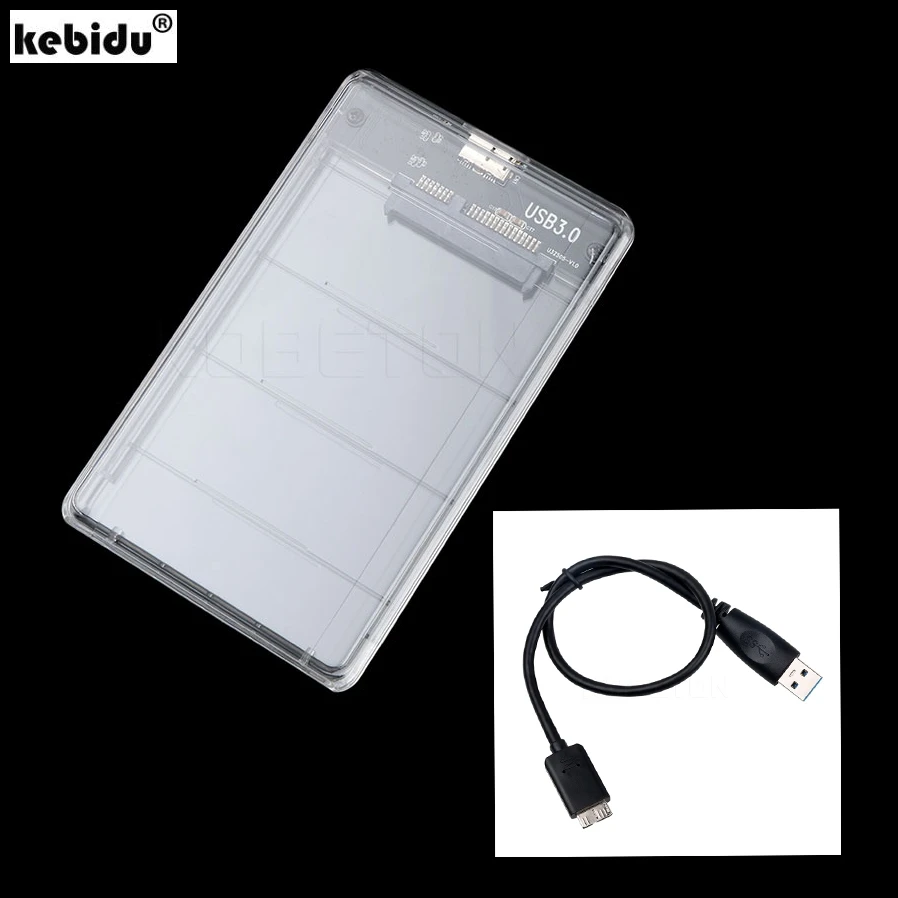 

kebidu SATA Hd Box HDD Hard Disk Drive External HDD Enclosure Transparent Case Tool Free 5 Gbps USB 3.0 2.5" Support 2TB