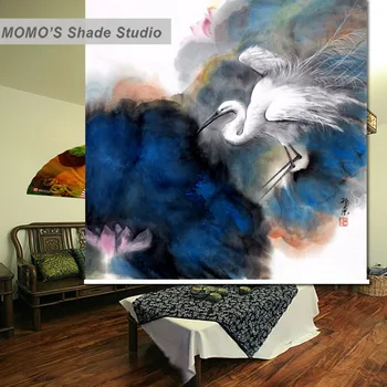 

MOMO Ink Painting Window Curtains Roller Shades Blinds Thermal Insulated Blackout Fabric Custom Size , Alice 222