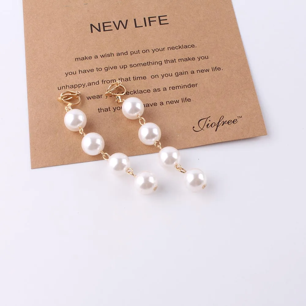 Fashion imitation pearl Bohemian OL temperament Long earring clips no pierced retro long section tassel female earrings jewelry ear clip earrings clip earrings ear clip