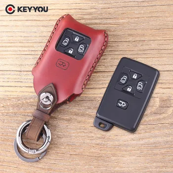 

KEYYOU Leather Remote Car Keychain Key Cover Case For Toyota Reiz Avalon Revia Previa Alphard Prius 5 Buttons Key Shell Car Ke