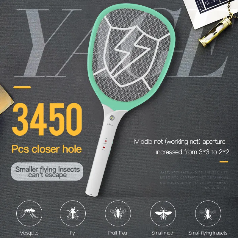 YAGE Electric Mosquito Swatter Mosquito Killers Pest Control Bug Zapper Reject Racket Trap 2200V Electric Shock with Lights