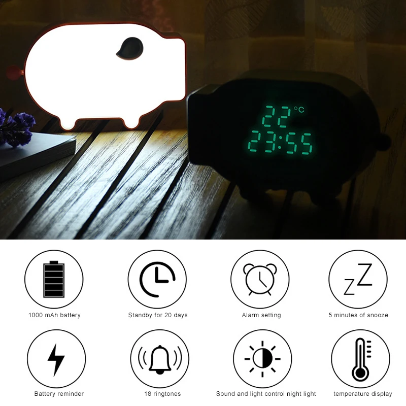 Voice Control Cartoon Alarm Clock Multifunction Night Light LED Clock for Luminous Alarm Clock Alarm Clock Bedroom