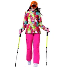 Лыжный костюм для женщин, куртка для горного катания на лыжах+ штаны для сноуборда, уличная Женская водонепроницаемая утепленная куртка, зимний комбинезон