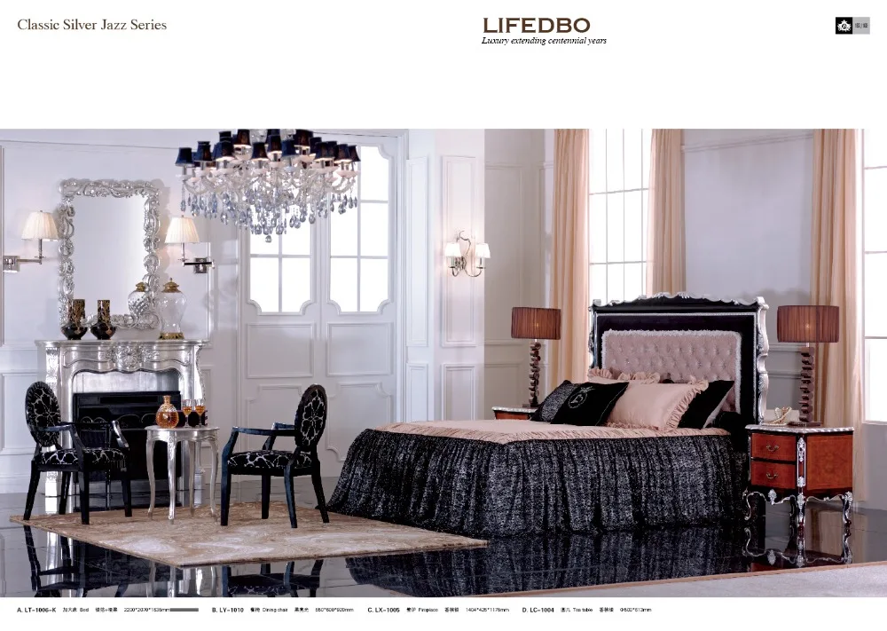 Black color luxury design bedroom set 0402 LT1006Kin Bedroom Sets from